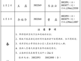 yl23455永利官网（相山校区）学校办公室2015年元旦期间值班表