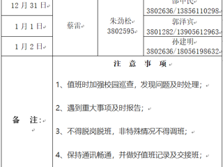 yl23455永利官网（滨湖校区）后勤服务与管理处 2023年元旦假期值班表