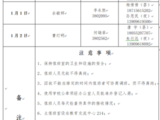 yl23455永利官网（相山校区）党政办公室 2023年元旦假期值班表